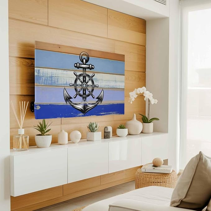 Black Wooden Boards Anchor Indoor TV Cover, Elastic TV Screen Protector Blue - Image 2