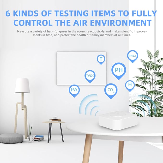 Air Quality Monitor, Tuya Smart 6-in-1 Air Detector Sensor Security Burglar - Image 2