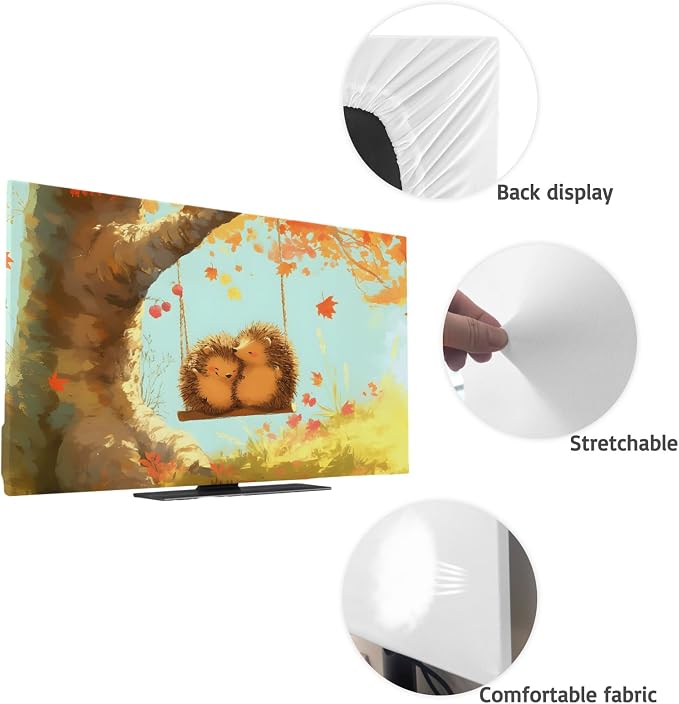 Cute Hedgehog Swing Fall Maple Tree Indoor TV Cover, Elastic TV Screen - Image 7