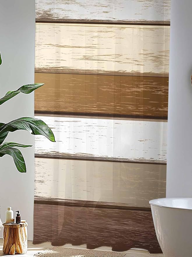 Sheer Curtains 108 Inches Long, Vintage Geometric Brown Semi Sheer Curtains - Image 4