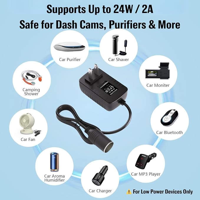 12V 2A AC to DC Converter with Cigarette Lighter Socket - 110V to 12V Power - Image 3