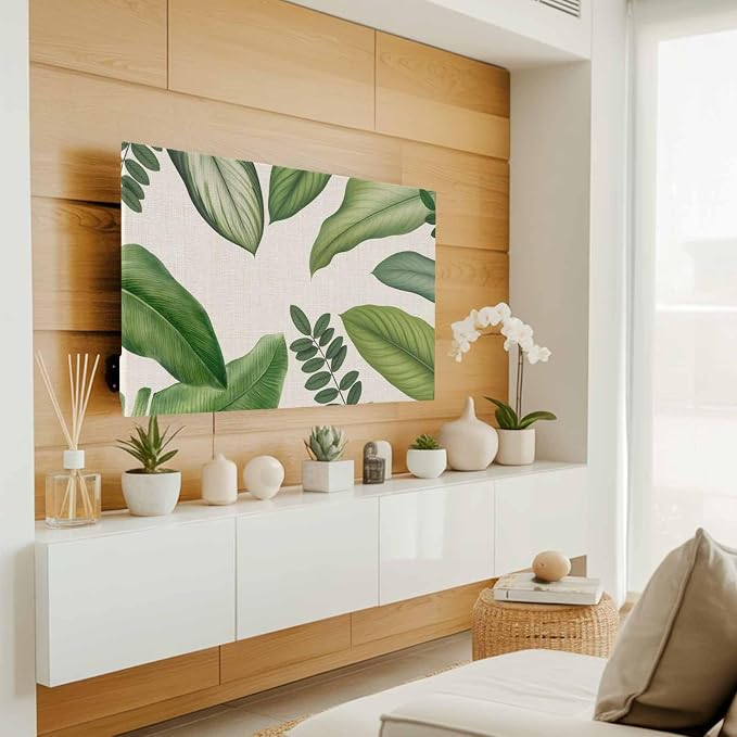 Rustic Green Leaves Indoor TV Cover, Elastic TV Screen Protector Tropical Plant - Image 2