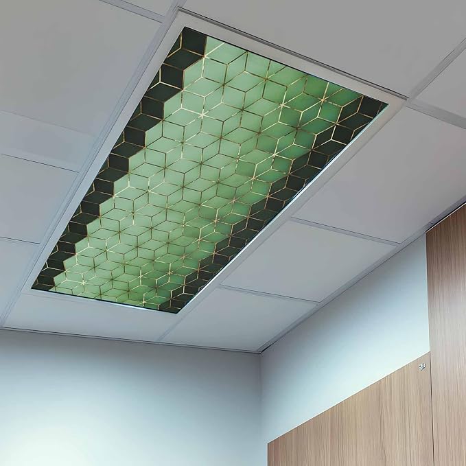 2x4 ft Fluorescent Light Cover for Ceiling Abstract Green Gradient Diamond - Image 9