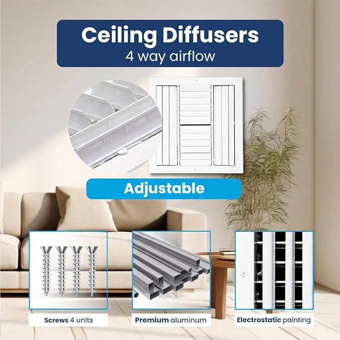14x14 Aluminum 4-Way Air Flow Vent Cover Wall Ceiling Register Multi-Shutter - Image 4