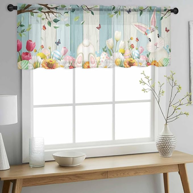 Easter Sheer Valances for Windows 42"x18", Light Filtering Kitchen Curtains - Image 2