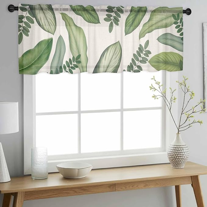 Summer Palm Leaf Sheer Valance Curtains - Image 3