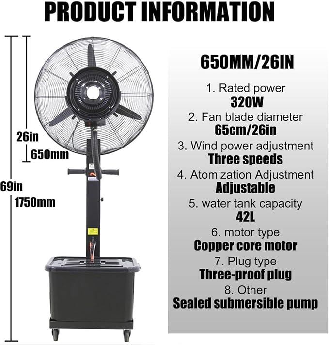 Misting Fan, 3 Speed Oscillating Pedestal Fan - Image 3
