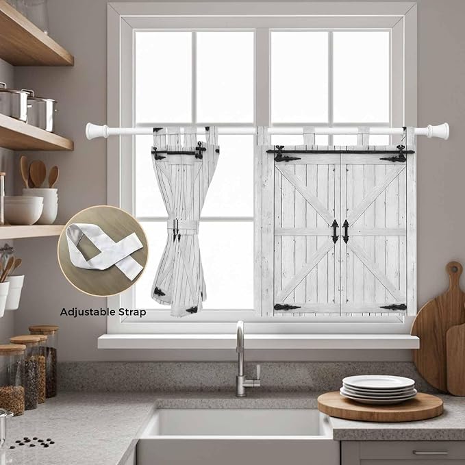 Farmhouse Wood Grain Kitchen Curtains 36 Inch Length, Small Window Curtains Tab - Image 5