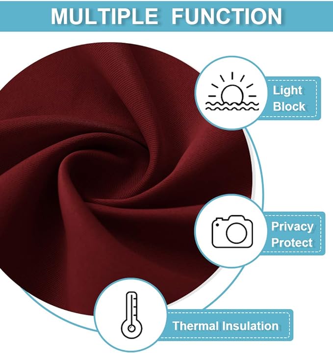 RYB HOME Extra Wide Blackout Curtains for Bedroom Living Room 63 inches Long, Thermal Insulated Privacy Drapes for Nursery Home Theater Dining Room, Width 62 by Length 63, Burgundy Red, 2 Panels