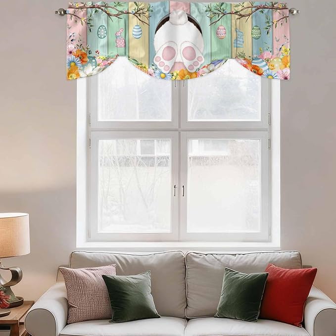 Easter Tie Up Valance Curtains for Windows, Kitchen Curtains Window Shades - Image 3