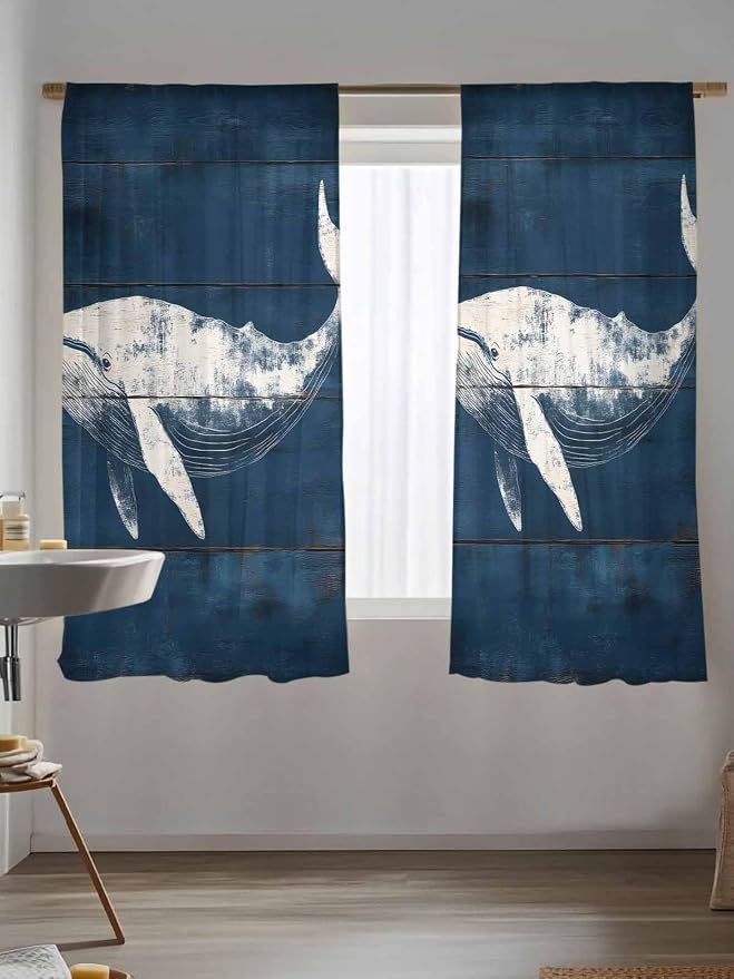 Sheer Curtains 72 Inches Long, Summer Whale Semi Sheer Curtains Light Filtering - Image 5