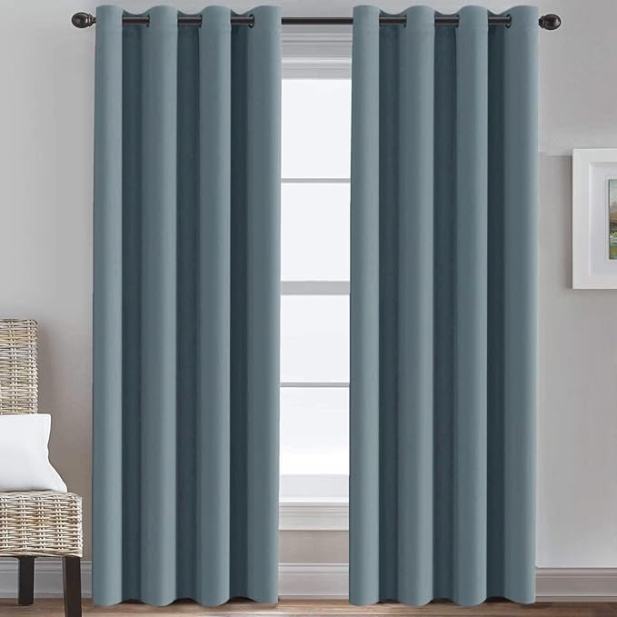 H.VERSAILTEX Blue Curtains/Drapes Blackout for Bedroom Room Darkening Thermal Curtains for Living Room Noise Reducing Sound Proof Solid Grommet Curtain (One Panel, Stone Blue, 52" W x 102" L)