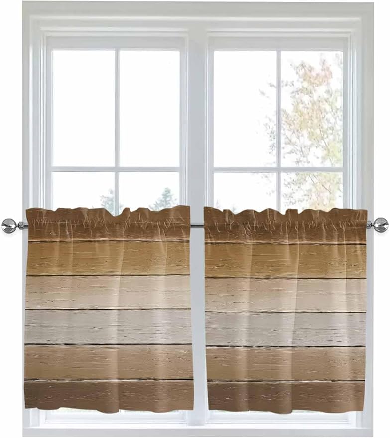Vintage Brown Gradient Wood Grain Window Valance Curtains, Farmhouse Wood Barn - Image 9