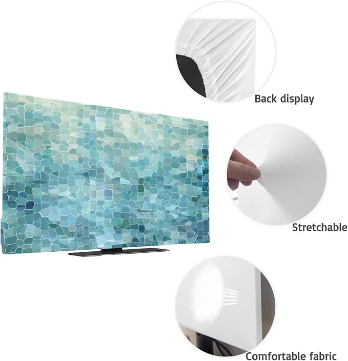 Abstract Glass Shard Splicing Indoor TV Cover, Elastic TV Screen Protector Cyan - Image 7