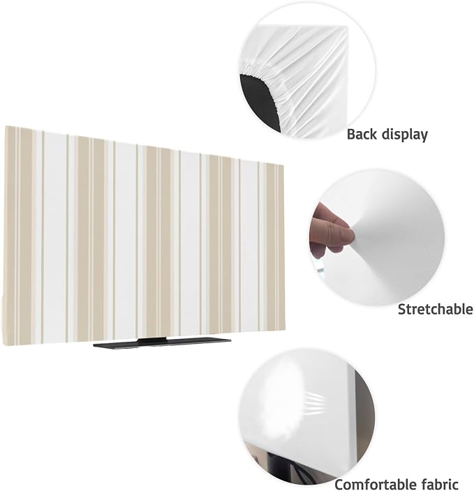 Minimalist Vertical Stripes Indoor TV Cover, Elastic TV Screen Protector Beige - Image 7