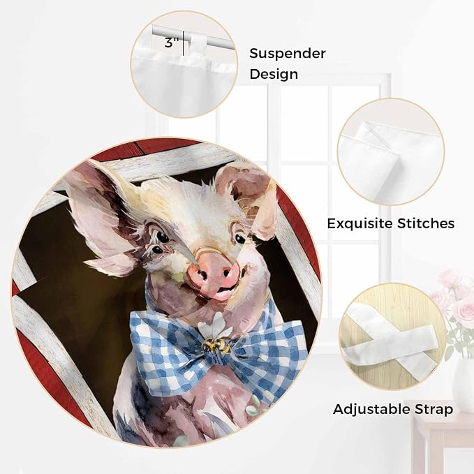 Pig Sunflowers Bathroom Curtains 63 Inch Length, Window Curtains Tab Top - Image 6