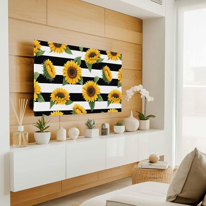 Retro Country Sunflower Art Indoor TV Cover, Elastic TV Screen Protector Black - Image 2