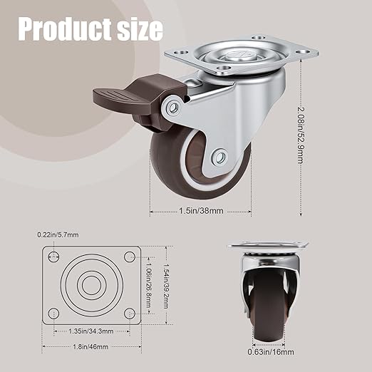 Nefish 1.5 Inch Caster Wheels Rubber Castor - Image 2
