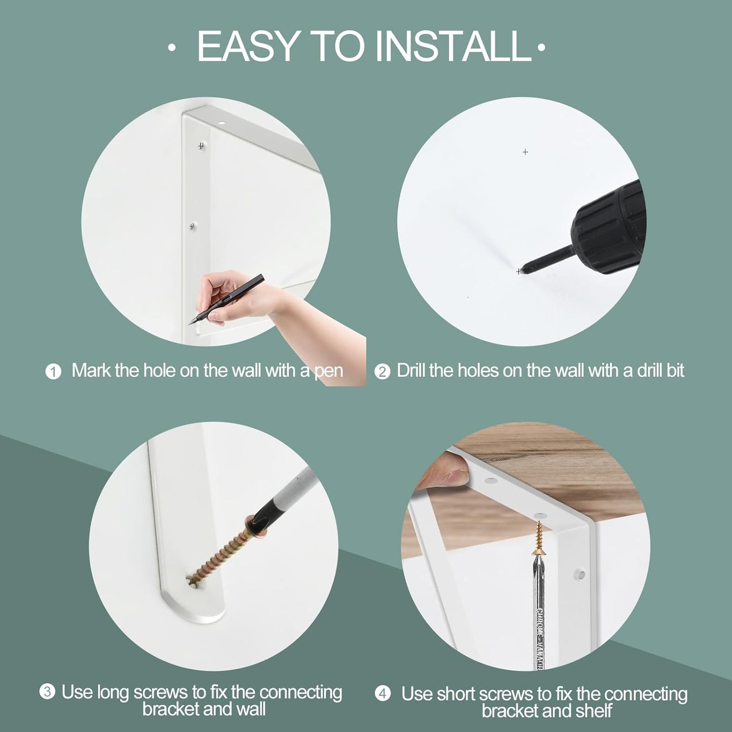 12 Pack L11 x H 8" White Heavy Duty Shelf Brackets with Screws Metal Shelf Brackets Shelf Support Angle Brackets for Shelves L Brackets Heavy Duty Floating Shelf