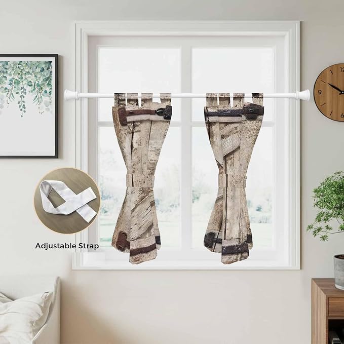 Farmhouse Wood Grain Bedroom Curtains 63 Inch Length, Window Curtains Tab Top - Image 5