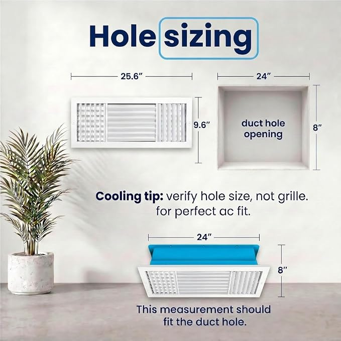 24x8 Aluminum 3-Way Air Supply Vent Cover Wall Ceiling Register Multi-Shutter - Image 3