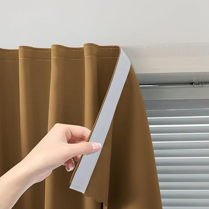 Self Adhesive Curtains, Stick Curtain Blackout Shades Window Cover Curtains for Living Room No Drilling, 35" W X 79" L, Brown, 1 Panel