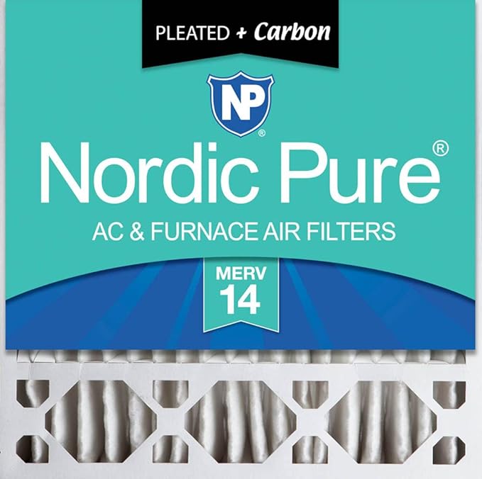 Nordic Pure 20x20x5 Pleated MERV 14 Plus Carbon Air Filters 1 Pack | Actual by NordicPure