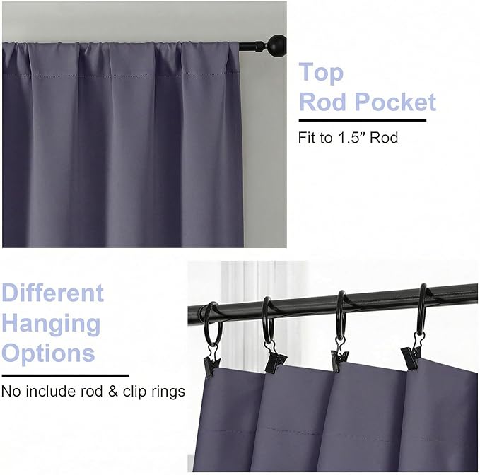 Simplebrand Blackout Extra 10ft Curtains for Patio 120 Inches Long 2 Panels Set, Solid Thermal Insulated Energy Saving Rod Pocket Window Treatment Curtains Blackout Drapes, 50"Wx120"L, Greyish Purple