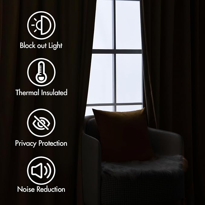 MIULEE Velvet Curtains 63 inches - Luxury Blackout Curtains for Bedroom Living Room Thermal Insulated Super Soft Window Drapes Rod Pocket & Back Tab, Gold Brown, W52 x L63 inches, 2 Panels