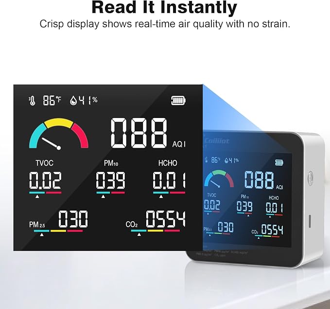Air Quality Monitor Indoor – CO2 Detector, VOC Meter and AQI Tester Tracks TVOC - Image 4