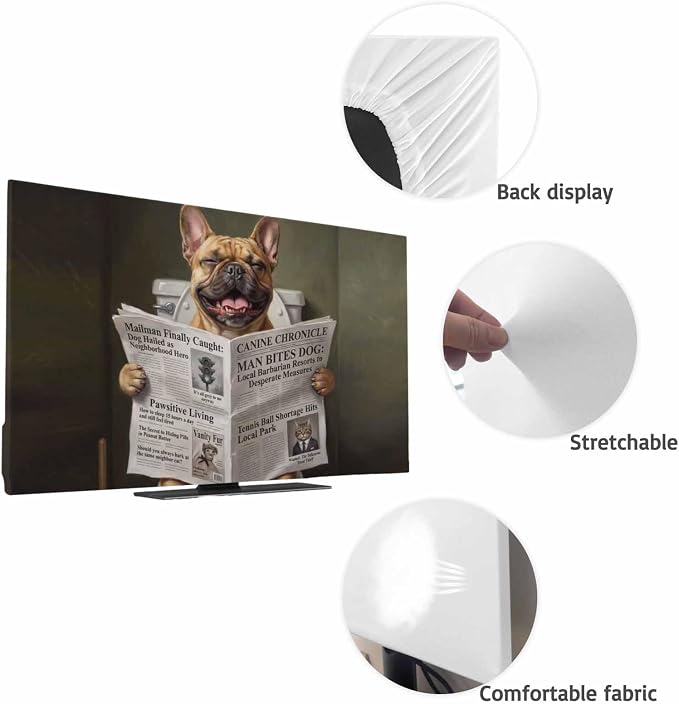 Funny Bulldog Reading Newspaper Indoor TV Cover, Elastic TV Screen Protector - Image 7