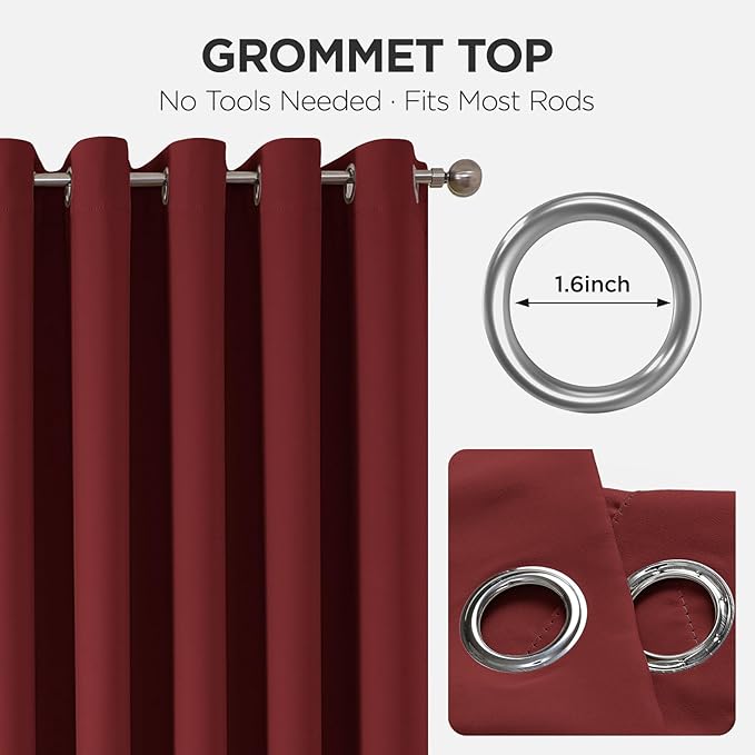Joydeco Blackout Patio Sliding Door Curtains 90 Inches Long, Grommet Privacy Room Divider Curtains, Extra Wide Thermal Blackout Drapes for Bedroom Living Room (Burgundy Red, 100Wx90L, 1 Panel)