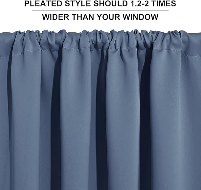 RYB HOME Short Stone Blue Blackout Curtains for Small Bedroom Window, Insulating UV Blocking Drapes for Kitchen Cafe Basement Garage, Privacy Tiers for Bathroom Window, Width 42 by Length 36, Set of 2