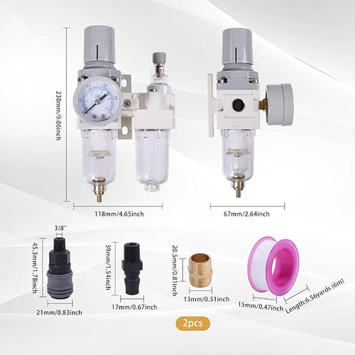 1/4inch NPT Water Oil Separator Compressed Air Filter Regulator Combo Semi-Auto - Image 2