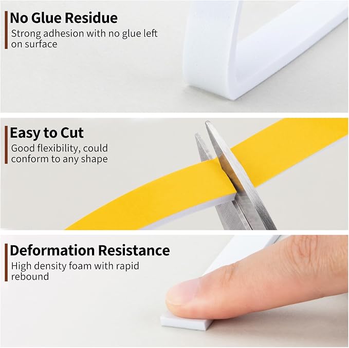Yotache Weather Stripping Door Seal Strip White 3/8" x1/8", Foam Insulation - Image 6