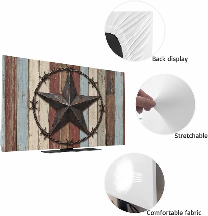 Retro Country Star Wood Board Indoor TV Cover, Elastic TV Screen Protector - Image 7