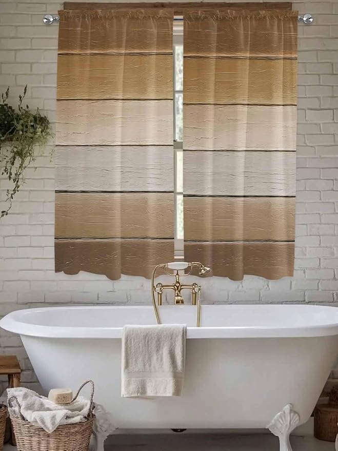 Vintage Brown Gradient Wood Grain Window Valance Curtains, Farmhouse Wood Barn by IDOWMAT