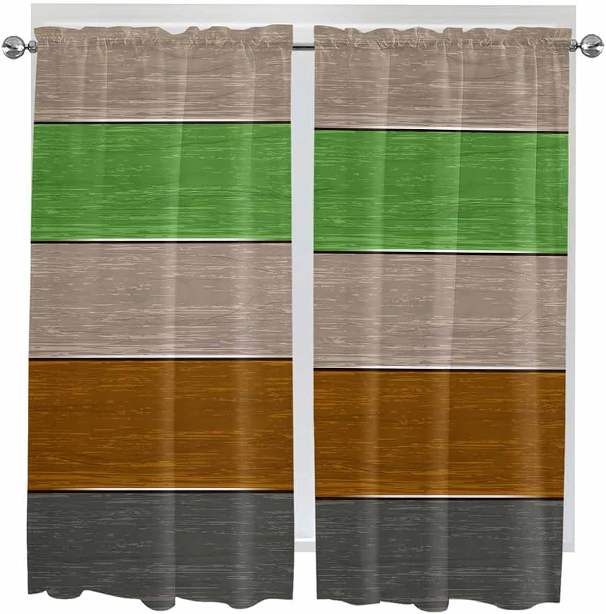 Farm Gray Green Brown Wood Grain Window Valance Curtains, Rustic Wooden Plank - Image 9
