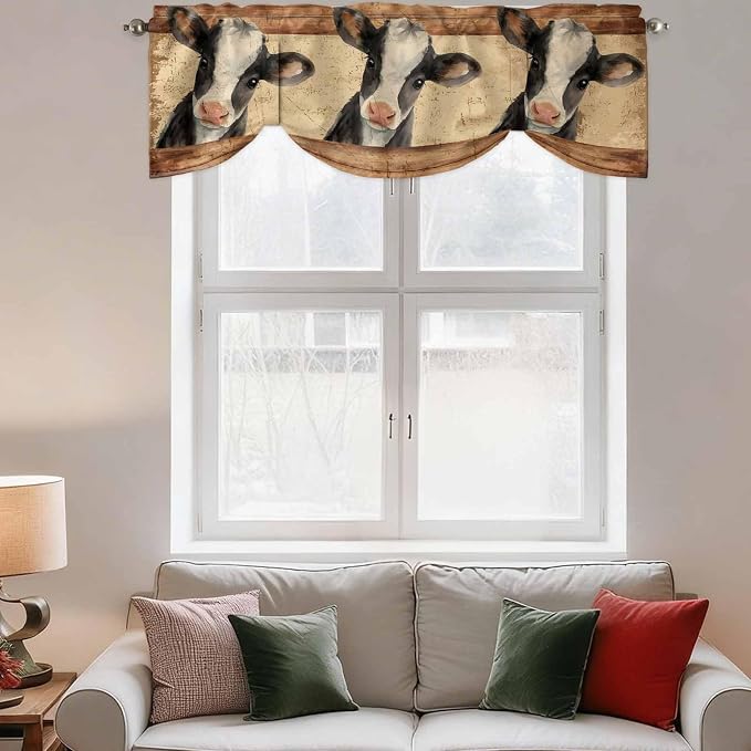 Farmhouse Cow Tie Up Valance Curtains - Image 3