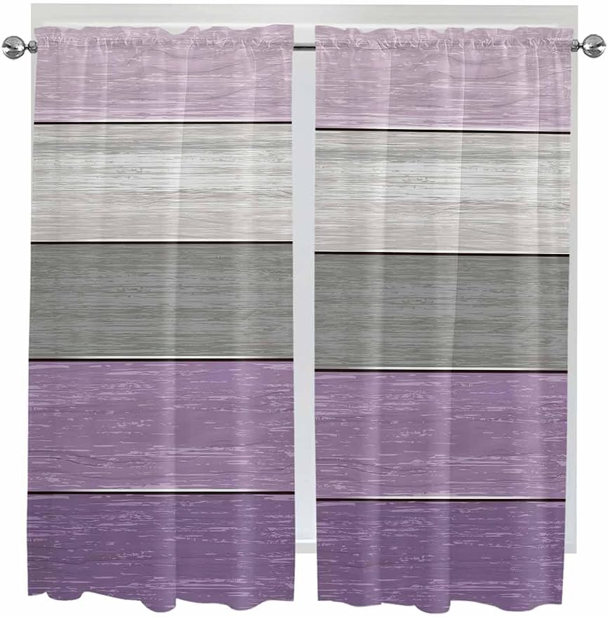 Country Wood Board Gray Purple Window Valance Curtains, Farmhouse Gradient - Image 9