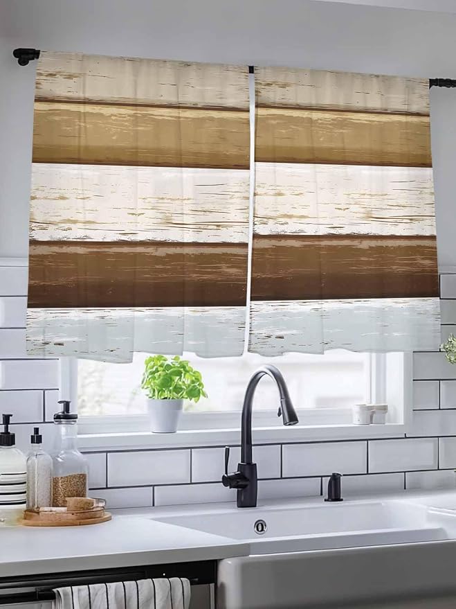 Sheer Curtains 54 Inch Length, Wood Grain Brown Semi Sheer Curtains Light - Image 5