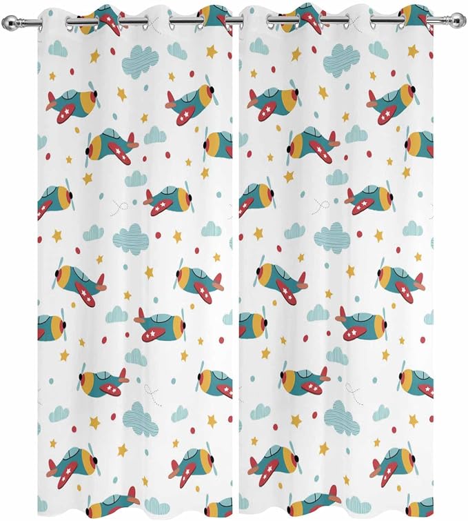 Turquoise Airplane Waterproof Outdoor Curtains - Image 2
