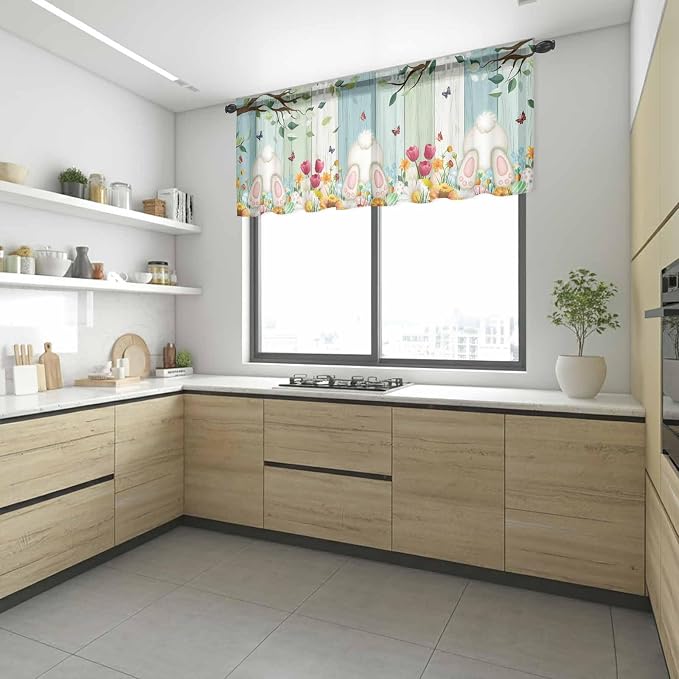 Easter Sheer Valances for Windows 42"x12", Light Filtering Kitchen Curtains - Image 6
