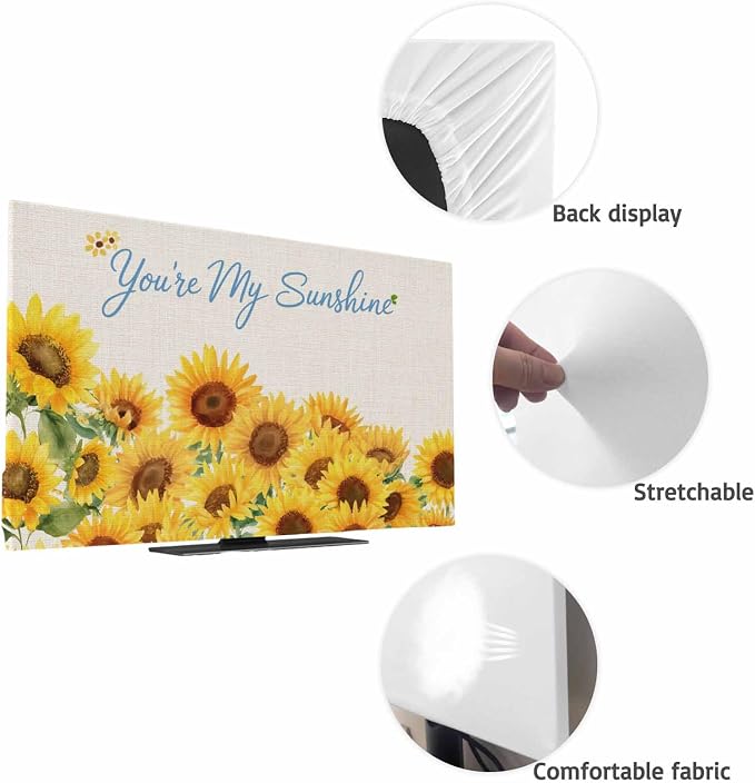 Spring Yellow Sunflower Retro Linen Indoor TV Cover, Elastic TV Screen - Image 7