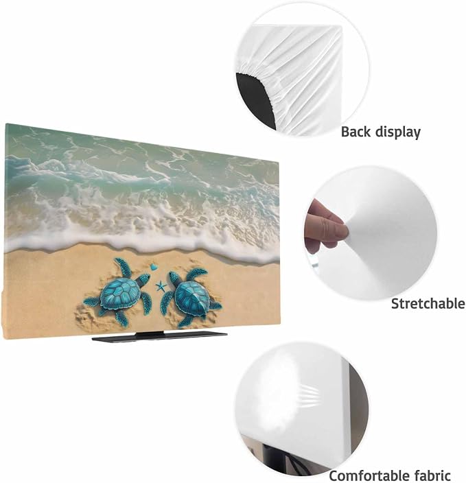 Blue Sea Turtle Summer Beach Indoor TV Cover, Elastic TV Screen Protector Teal - Image 7