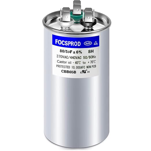 FOCSPROD 80+5 uF 80/5 MFD ±6% 370V/440V CBB65B AC Capacitor, Dual Run Round by FOCSPROD
