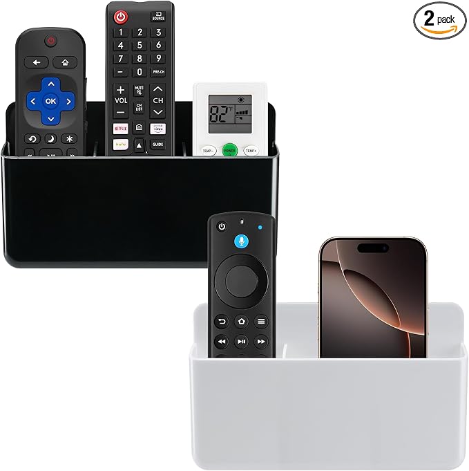 2Pcs Remote Control Holder Wall Mount, TV Remote Caddy Box Hollow Bottom Slot by BuyNow