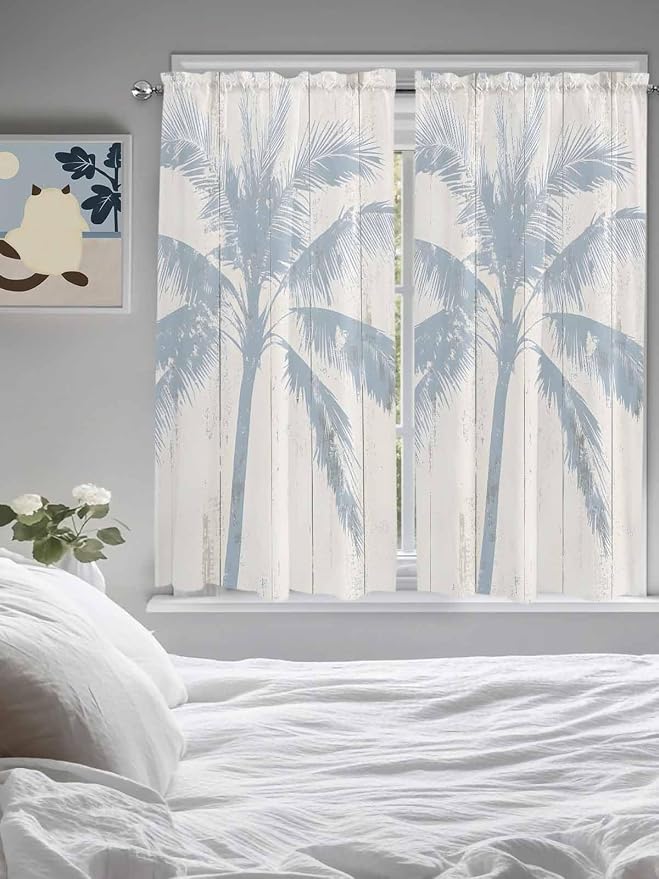 Summer Coconut Tree on Vintage Wood Grain Window Valance Curtains, Seaside - Image 4