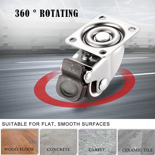 8Pcs 1.25" Small Caster Wheels, Low Profile 360 Degree Swivel Casters, Little - Image 5