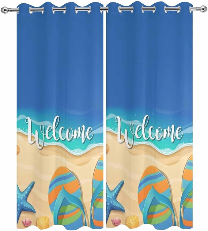 Summer Outdoor Curtains for Patio Beach Slippers Plumeria Waterproof Outside - Image 9